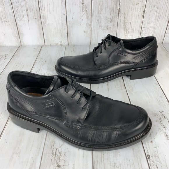 Ecco Helsinki Mens Oxford Shoes Size 7.5 Black Leather Bicycle Toe Lace Up - Picture 2 of 12